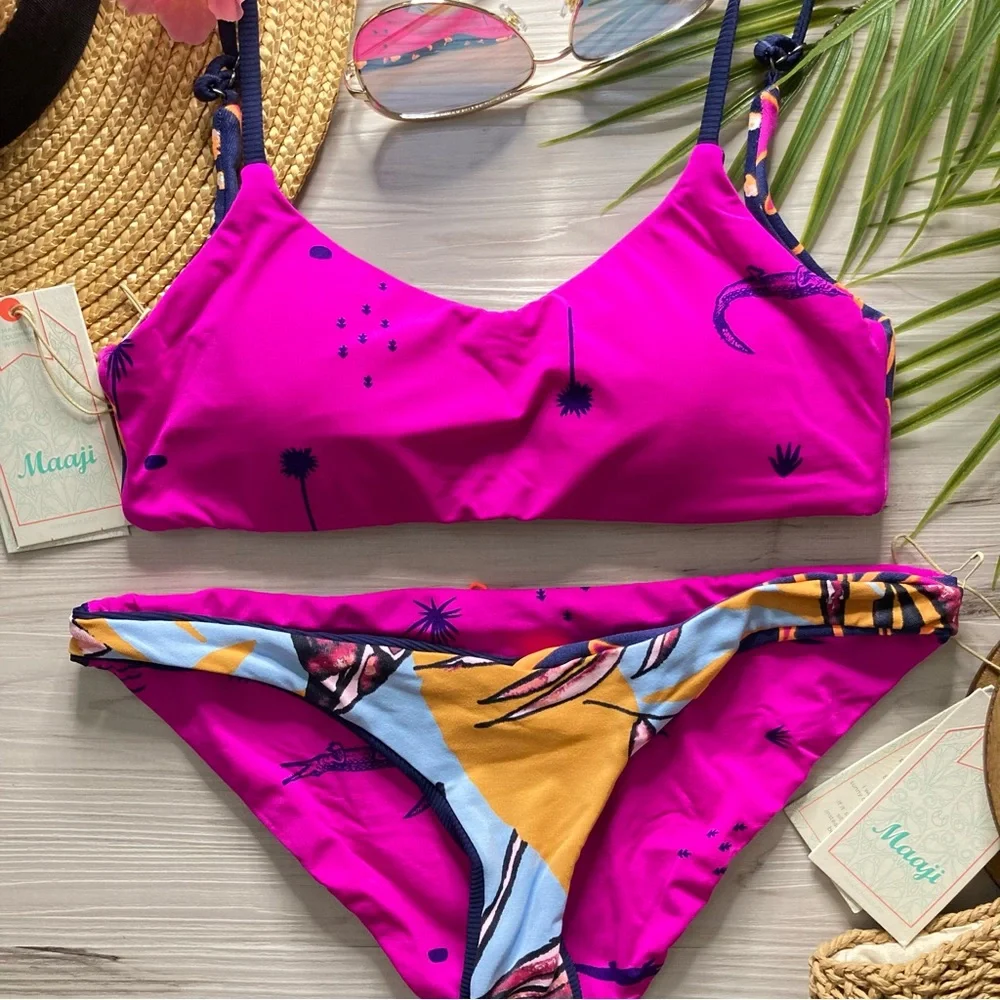 RARE Maaji • Reversible Tropical Floral Bralette Bikini Top | Thin Side Bottoms